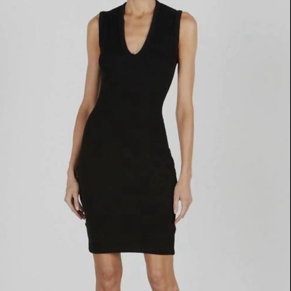 LBD Black Puckered Knit Enzo Costa U-Neck Stretch Tunic, Top, Dress